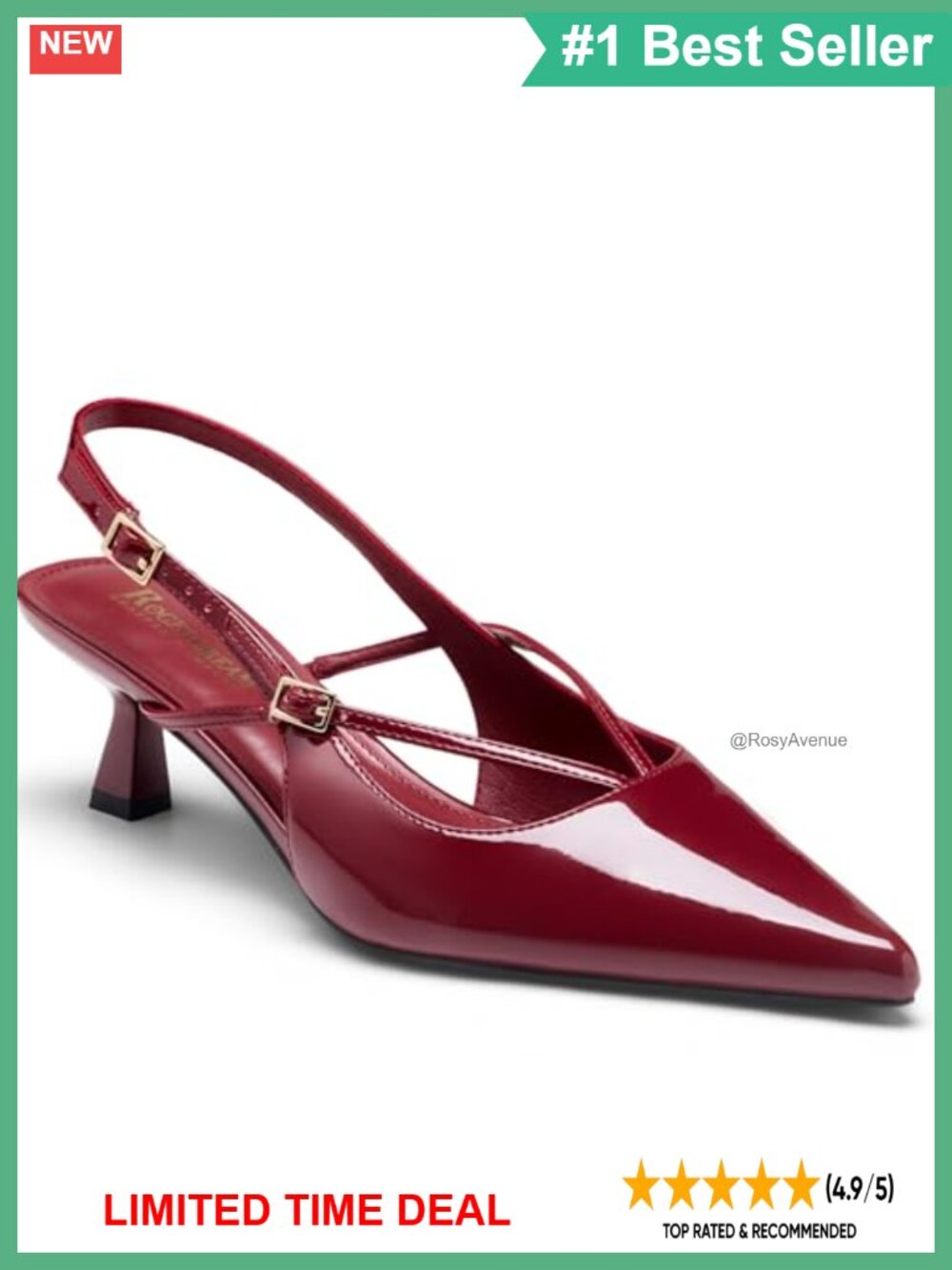 Kitten Heel Slingback Pumps Patent Vegan Leather Pointed Toe Dress Shoes